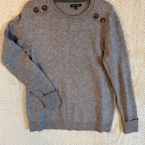 Pink Clover Crewneck Sweater with Button Accents